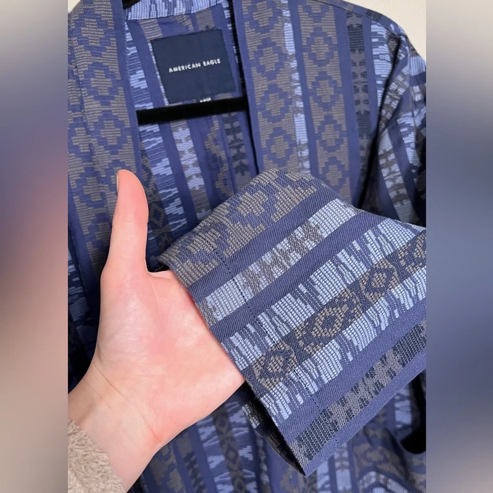 American Eagle | Blue Geometric Aztec Pattern Blazer Cardigan Jacket